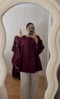 Blouse, 100 % coton, bordeaux